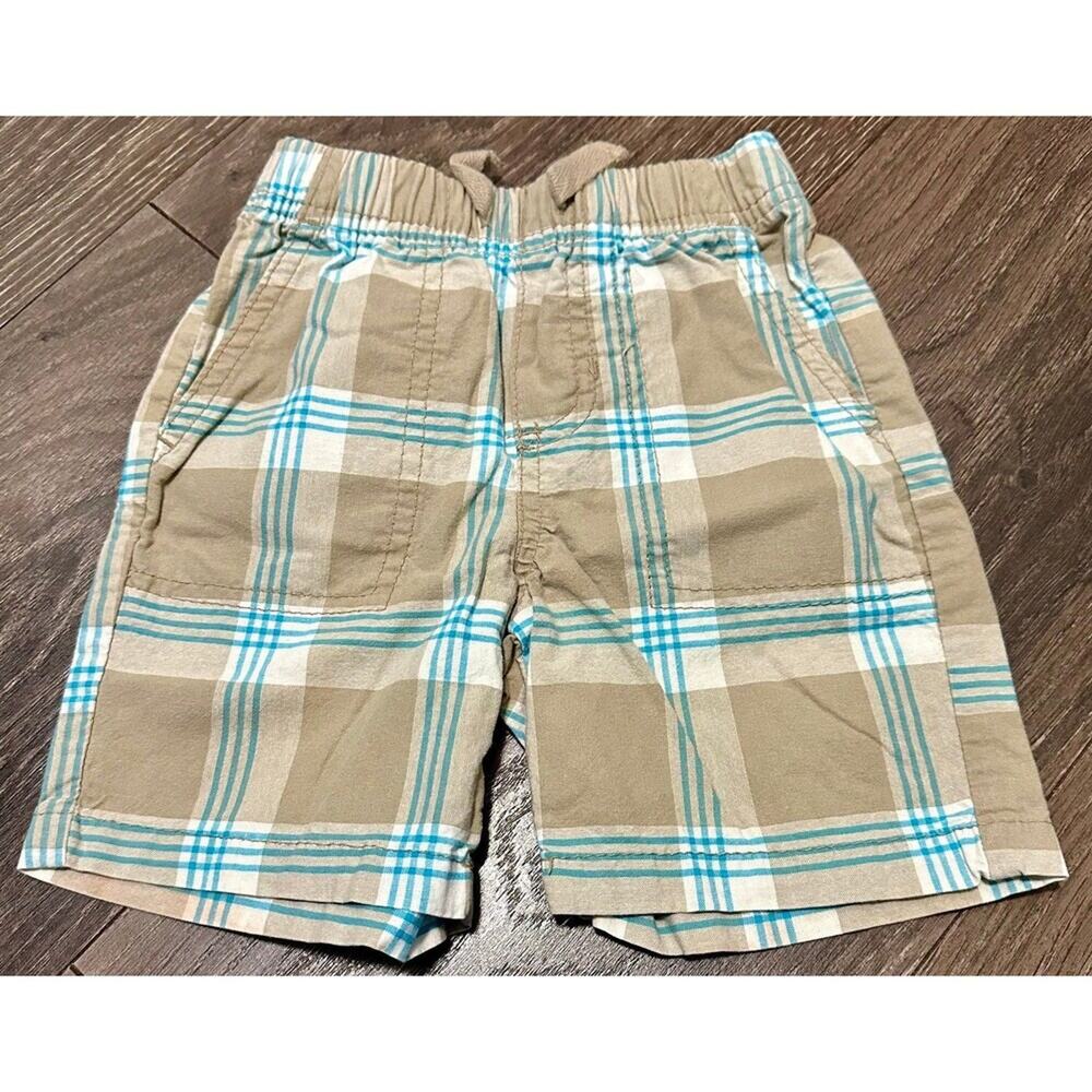 Circo Plaid Pull-On Shorts Size 2T Stripe Tan Blue White (816)